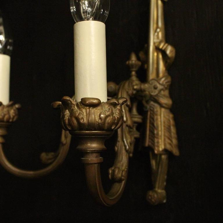 French Pair of Bronze Gasolier Antique Wall Lights For Sale at 1stdibs