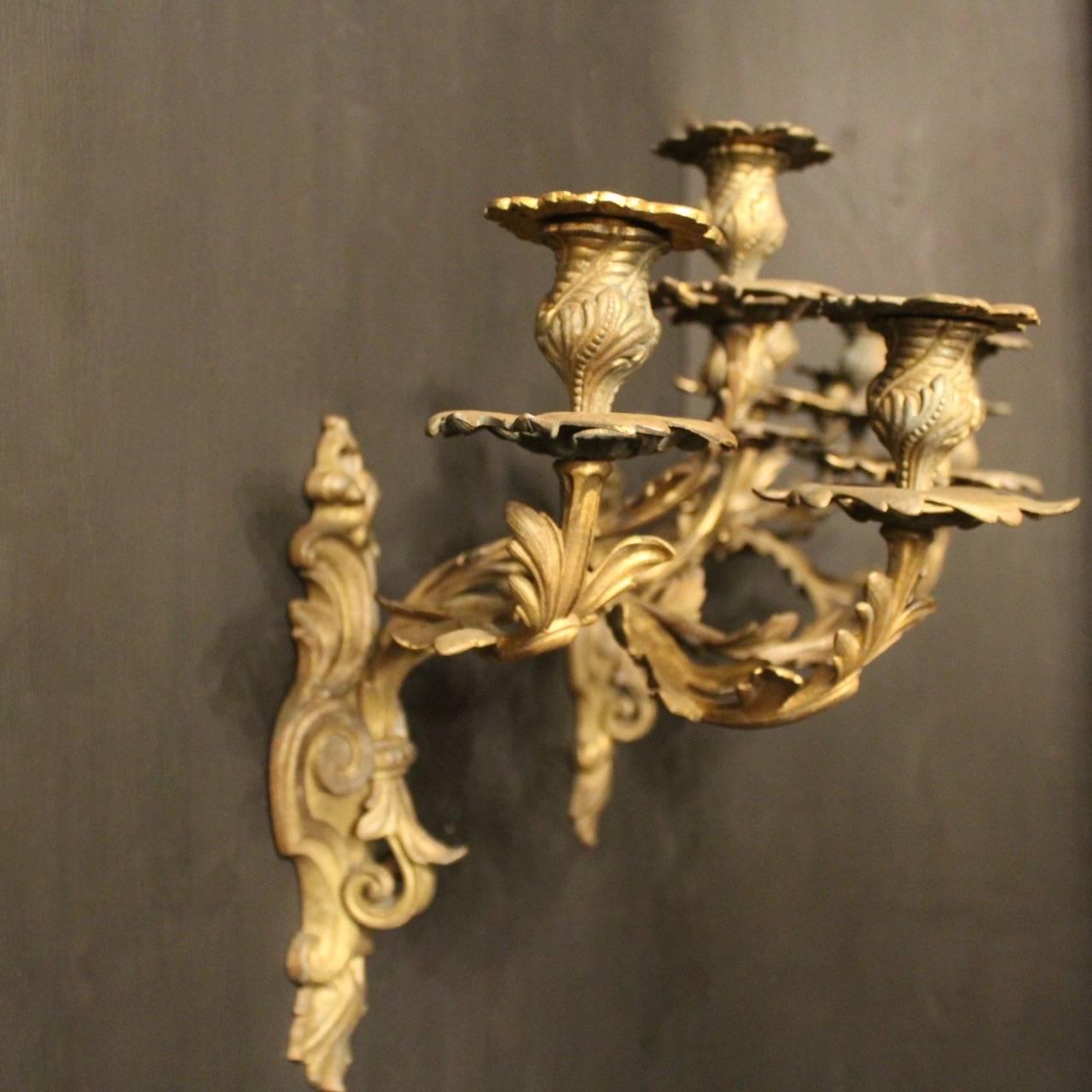 Gilt French Pair of Bronze Antique Wall Sconces