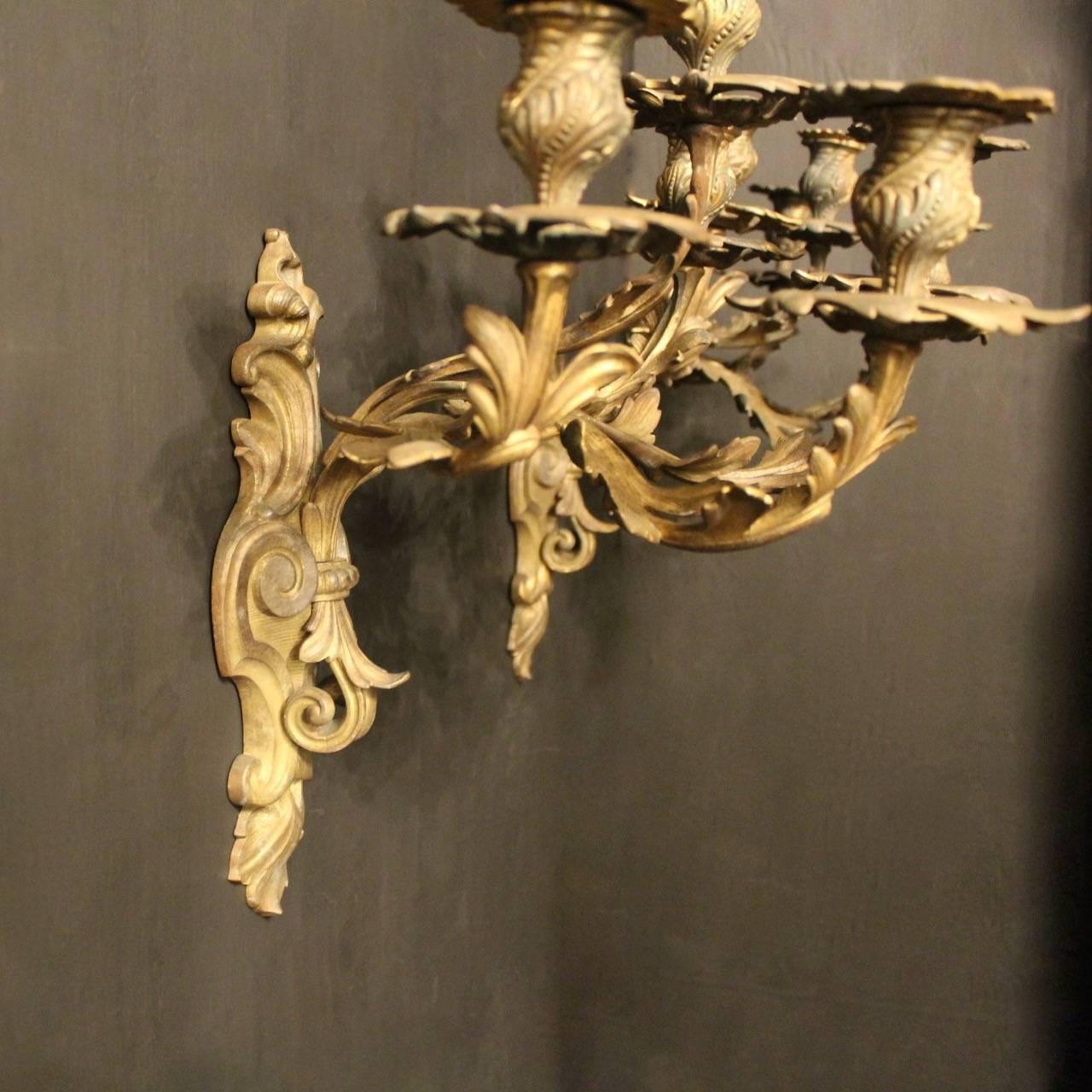 French Pair of Bronze Antique Wall Sconces 2