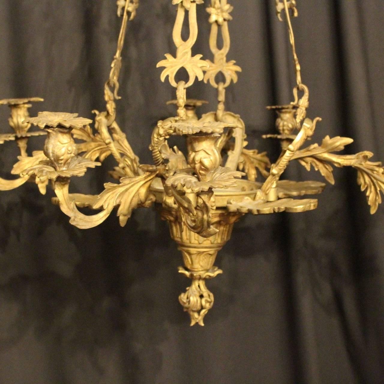Baroque Revival French Gilded Bronze Eight-Light Candle Chandelier