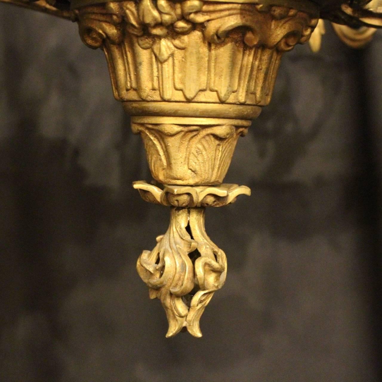 French Gilded Bronze Eight-Light Candle Chandelier In Excellent Condition In Chester, GB