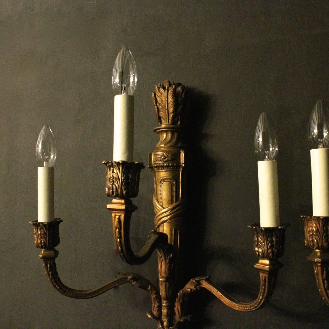 Baroque French 19th Century Bronze Triple Arm Set of Four Antique Wall Lights