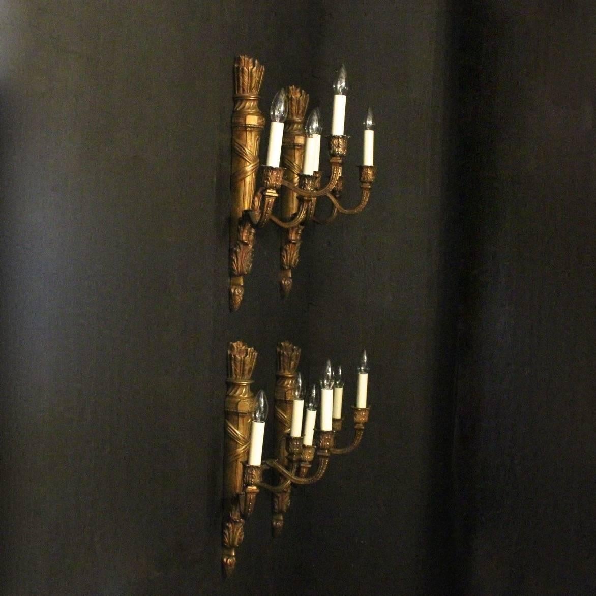 French 19th Century Bronze Triple Arm Set of Four Antique Wall Lights 5