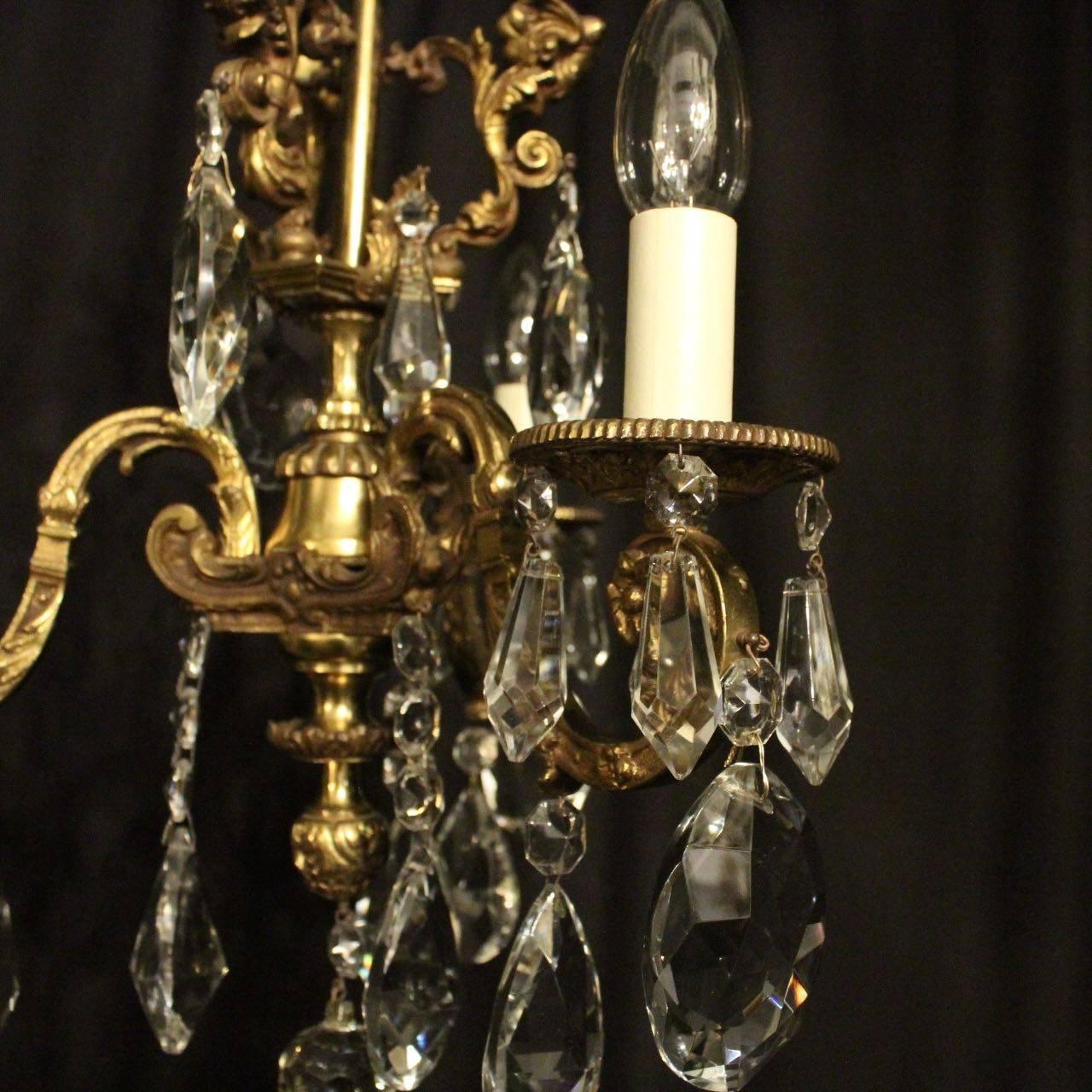 20th Century French Female Headed Gilded Triple Light Antique Chandelier