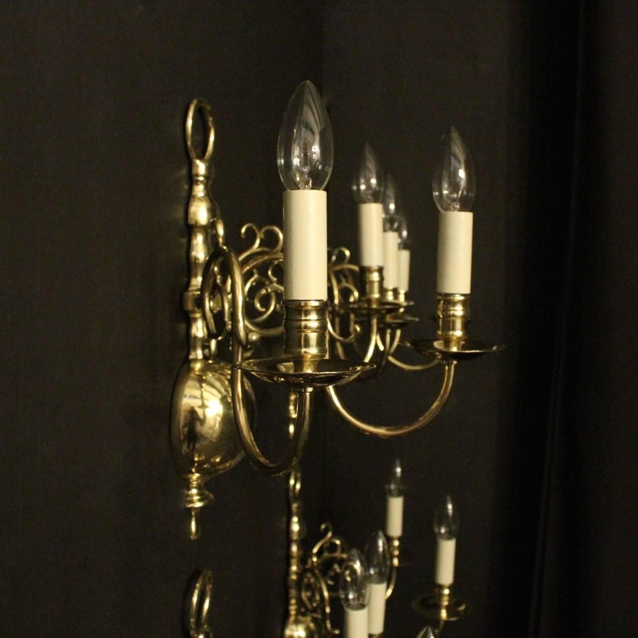 English Set of Four Brass Antique Sconces 1