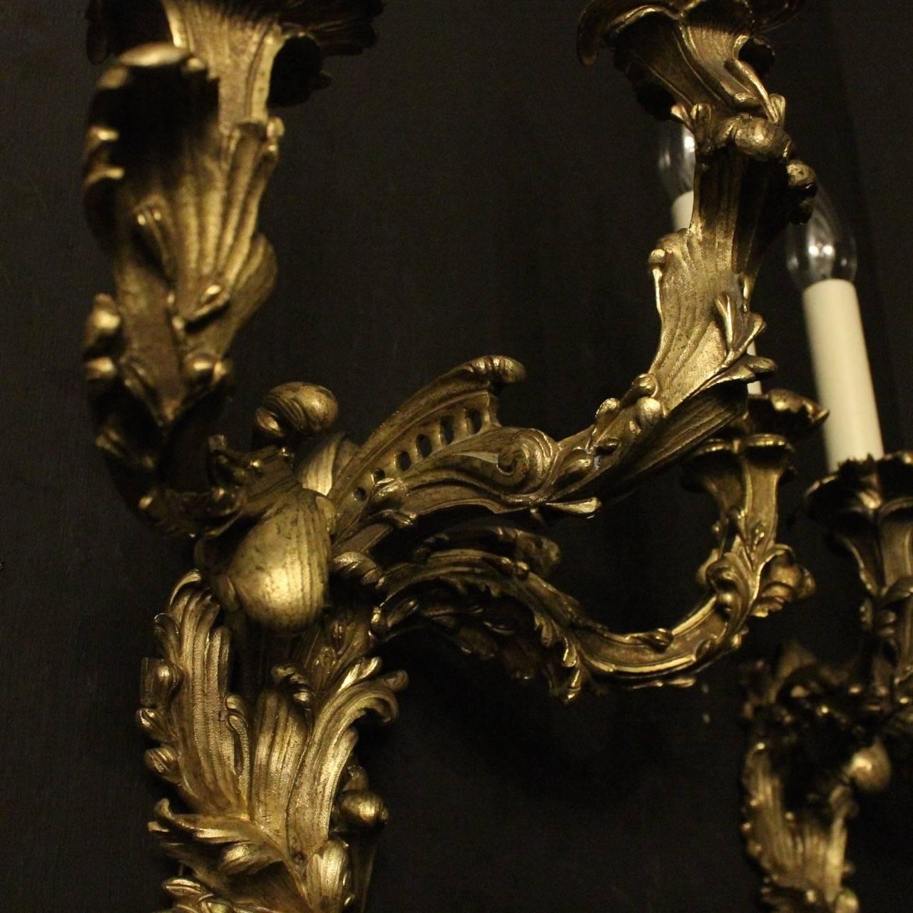 Baroque French 19th Century Gilded Wall Sconces