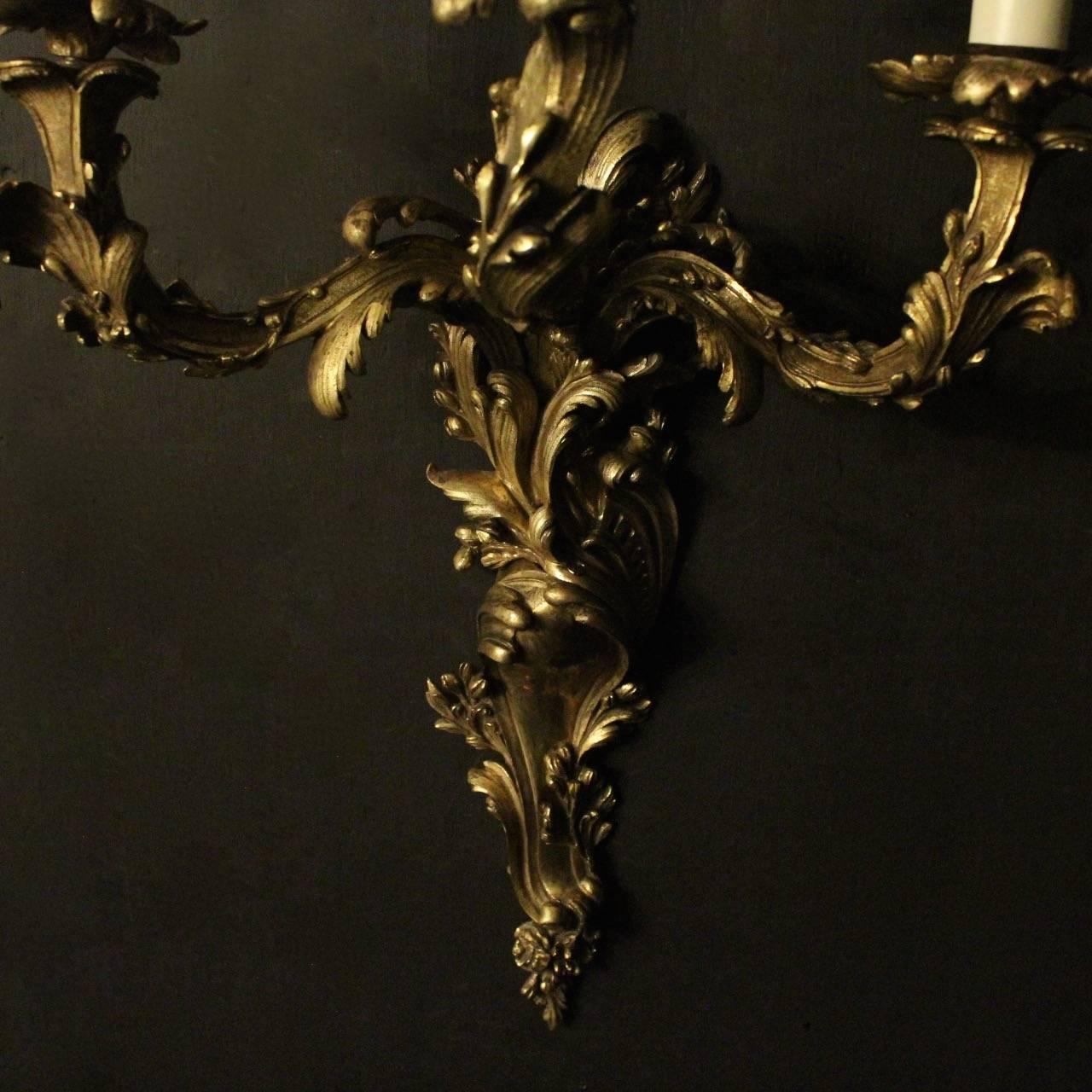 Bronze French 19th Century Gilded Wall Sconces