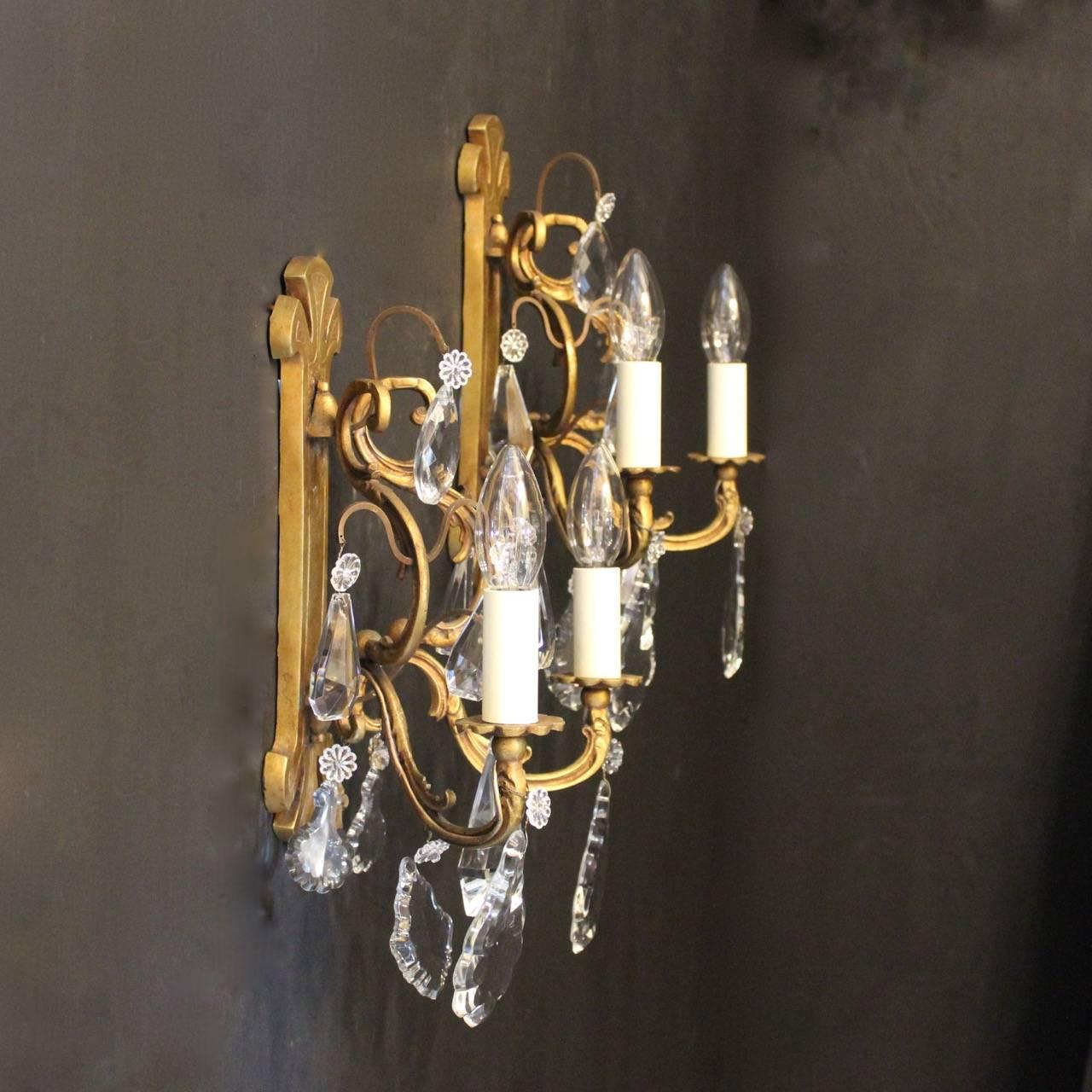 French Pair of Gilded Antique Wall Lights 4