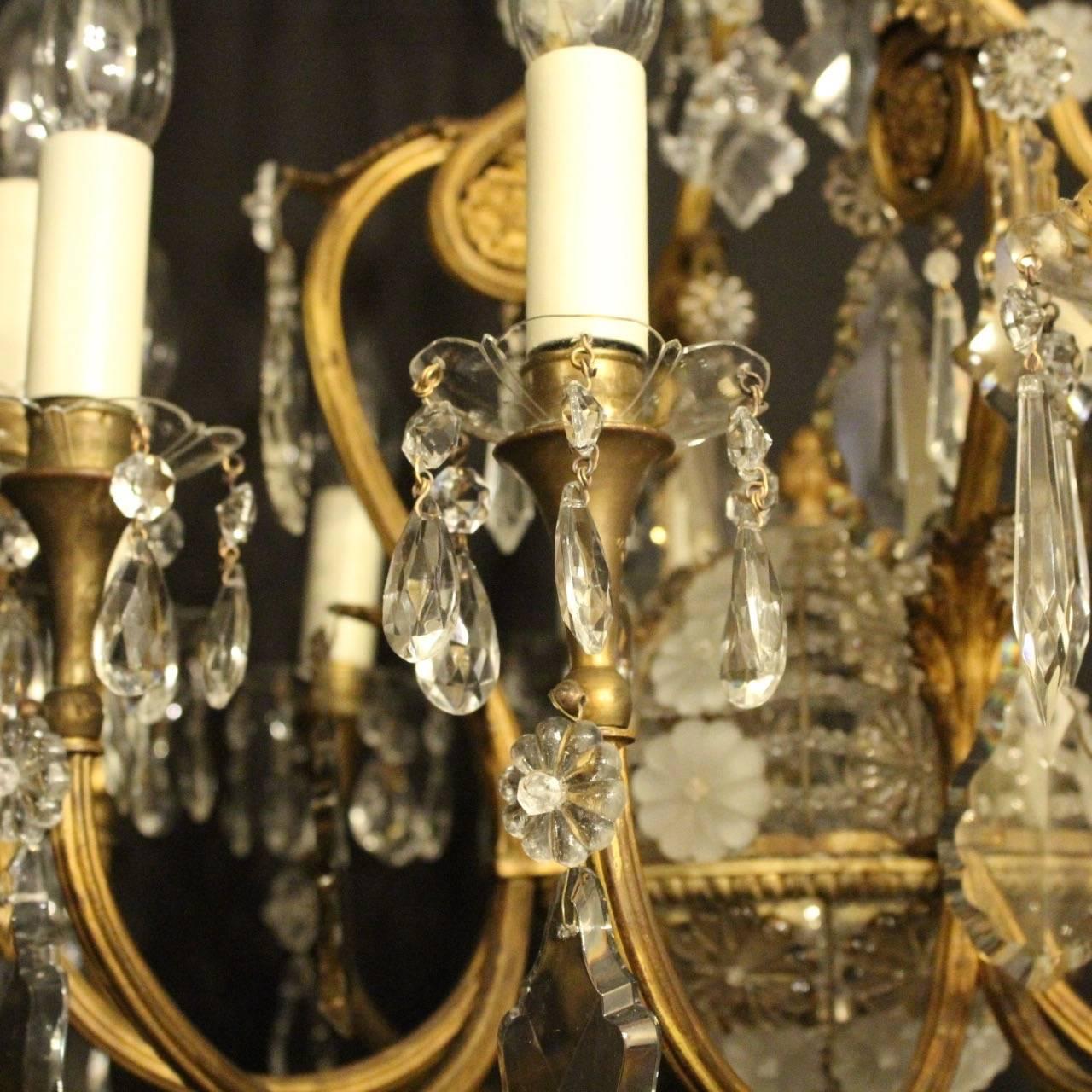 French Gilded Crystal and Bronze Twelve-Light Antique Chandelier In Excellent Condition In Chester, GB