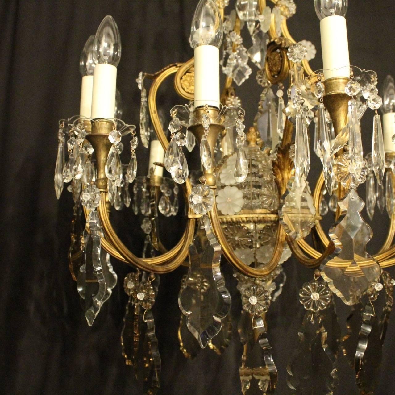 Baroque French Gilded Crystal and Bronze Twelve-Light Antique Chandelier