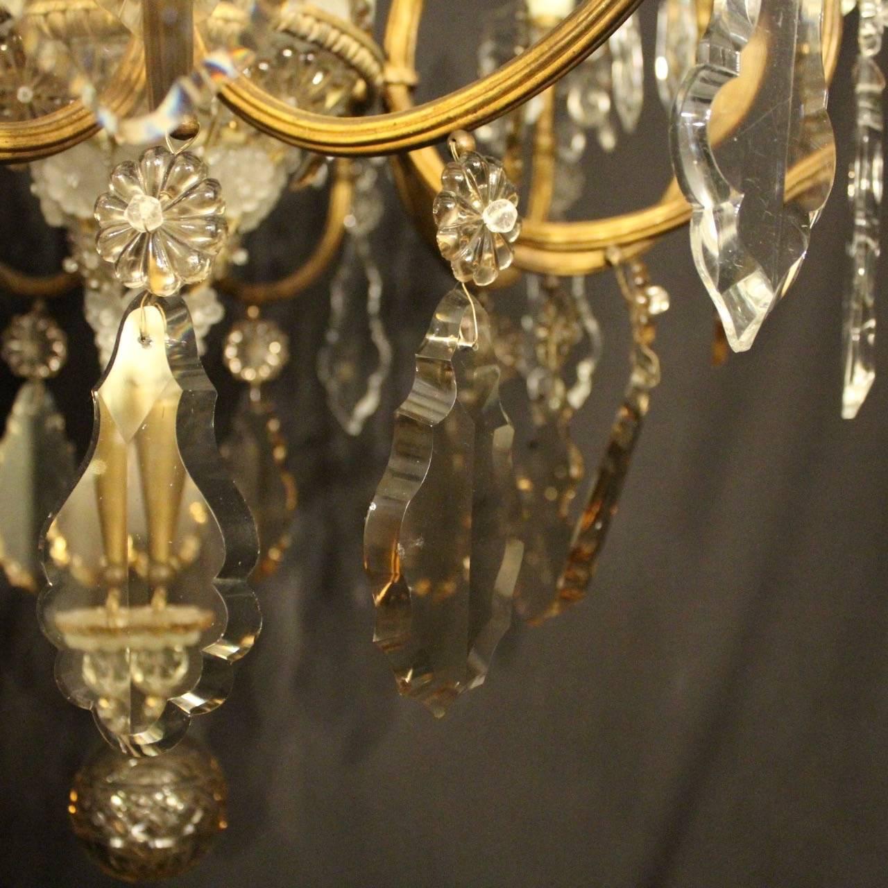 Gilt French Gilded Crystal and Bronze Twelve-Light Antique Chandelier