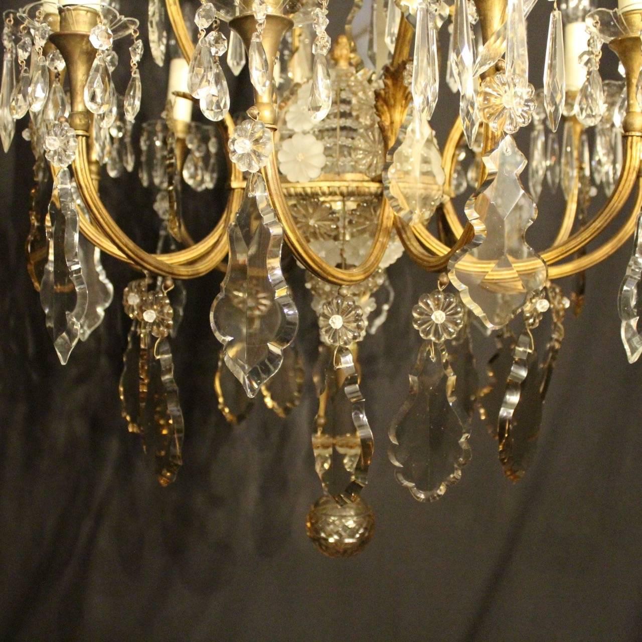 20th Century French Gilded Crystal and Bronze Twelve-Light Antique Chandelier
