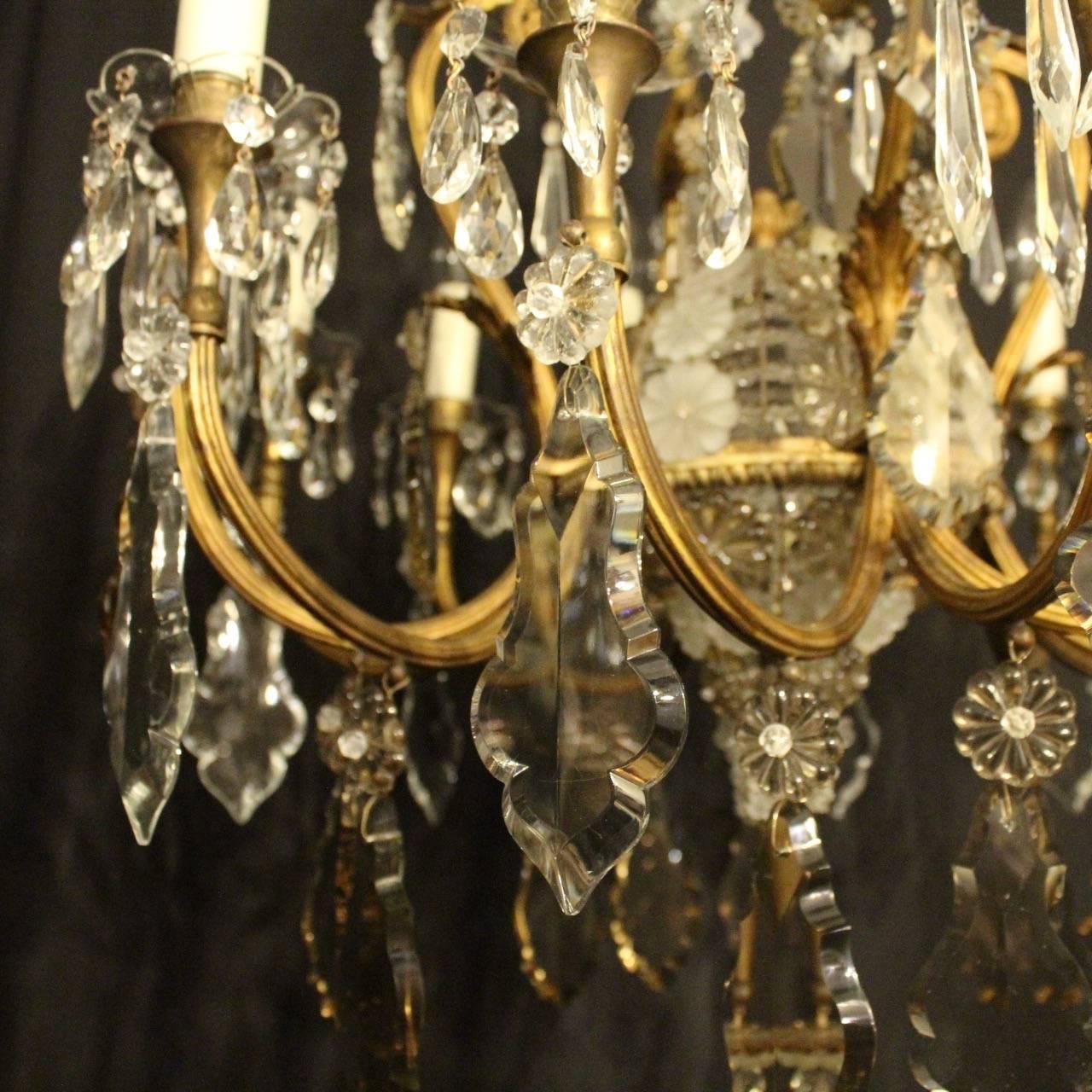 French Gilded Crystal and Bronze Twelve-Light Antique Chandelier 1