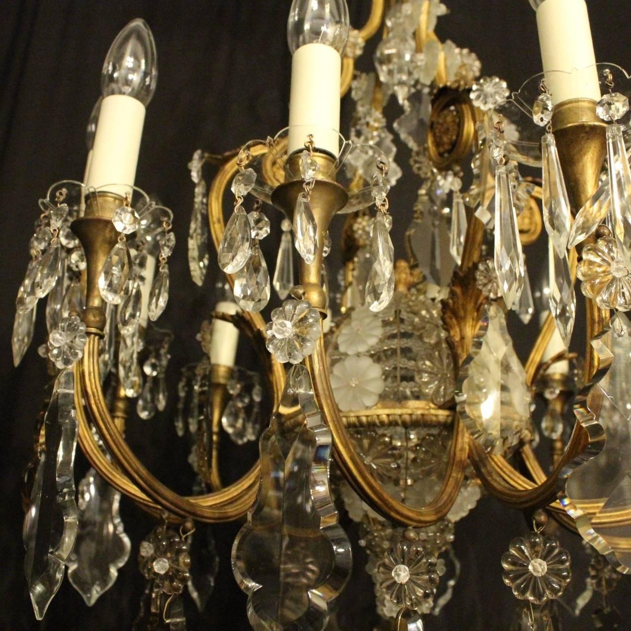 French Gilded Crystal and Bronze Twelve-Light Antique Chandelier 3