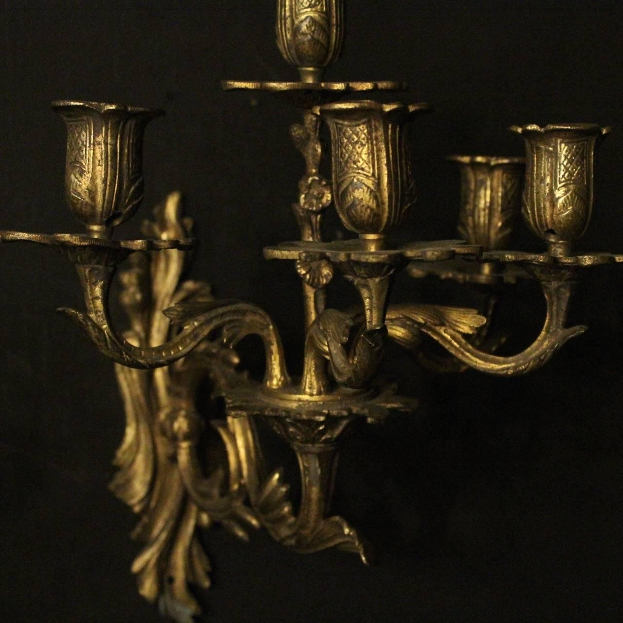 Baroque French 19th Century Pair of Bronze Antique Wall Sconces