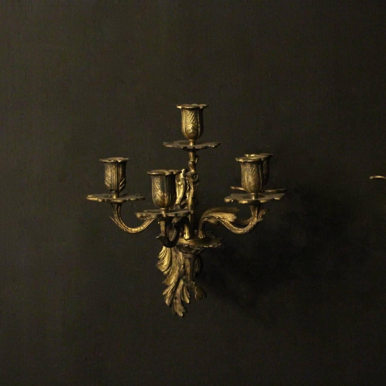 Gilt French 19th Century Pair of Bronze Antique Wall Sconces