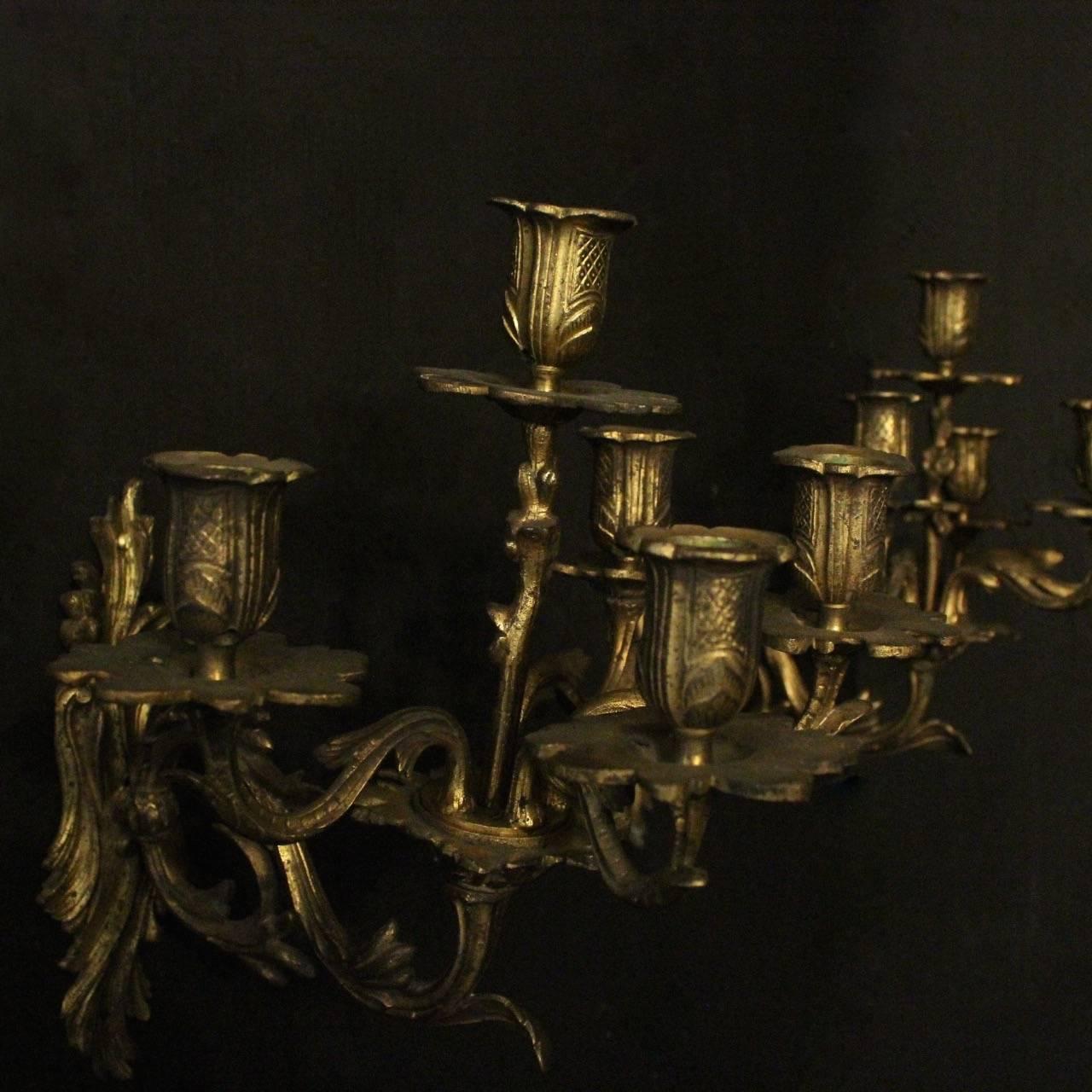 French 19th Century Pair of Bronze Antique Wall Sconces 3