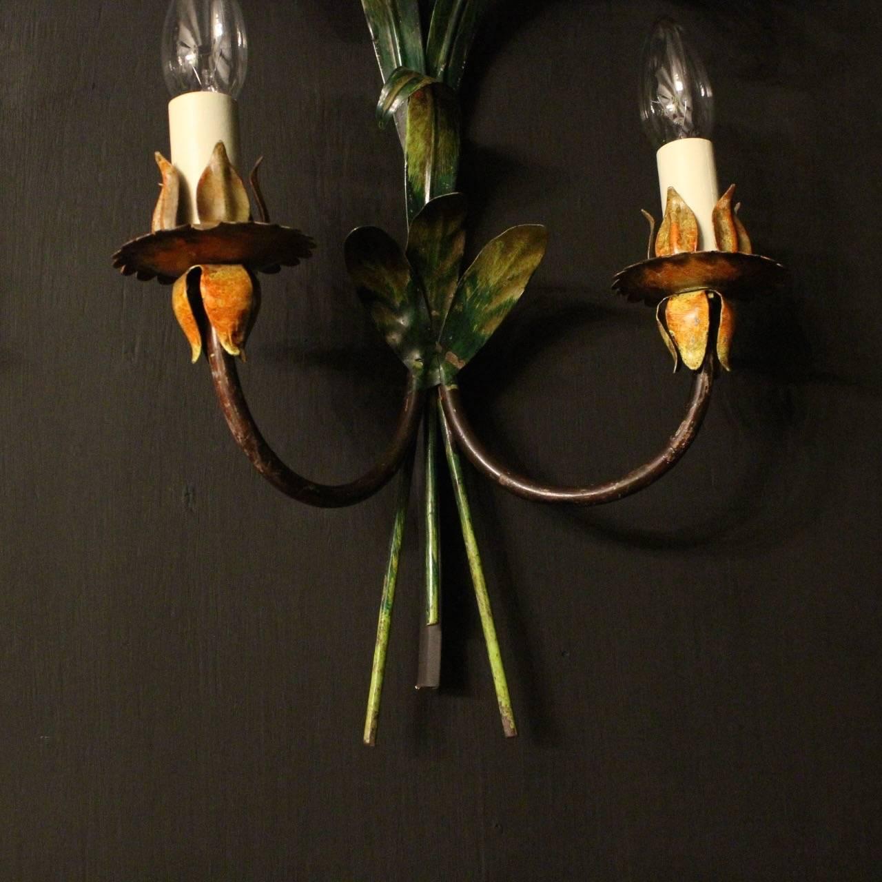 French Set of Four Toleware Twin Arm Wall Lights 3