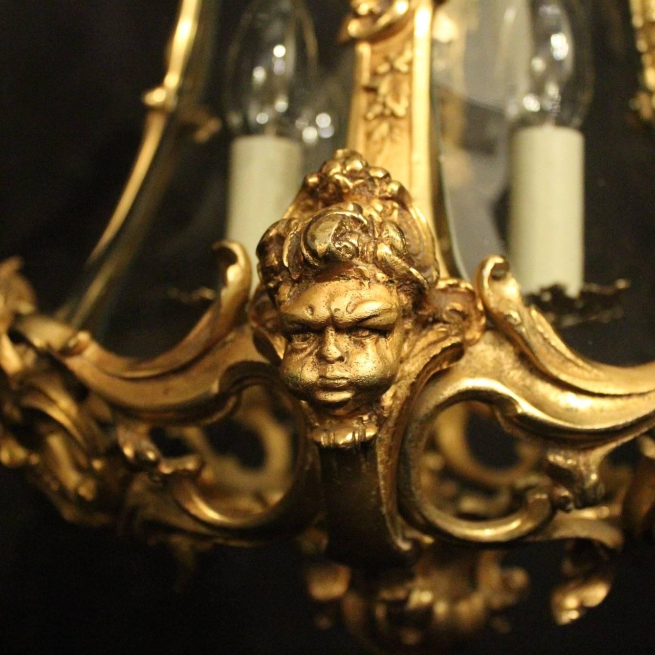 Baroque Revival Italian Pair of Four-Light Gilded Bronze Cherub Lanterns