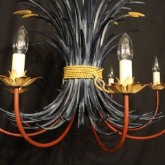 French Polychrome Toleware Eight-Light Chandelier