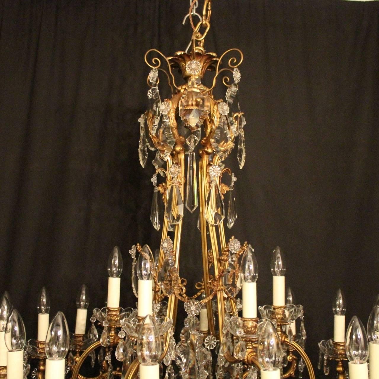 Gilt French Large Gilded Bronze and Crystal Twenty-Four-Light Antique Chandelier For Sale