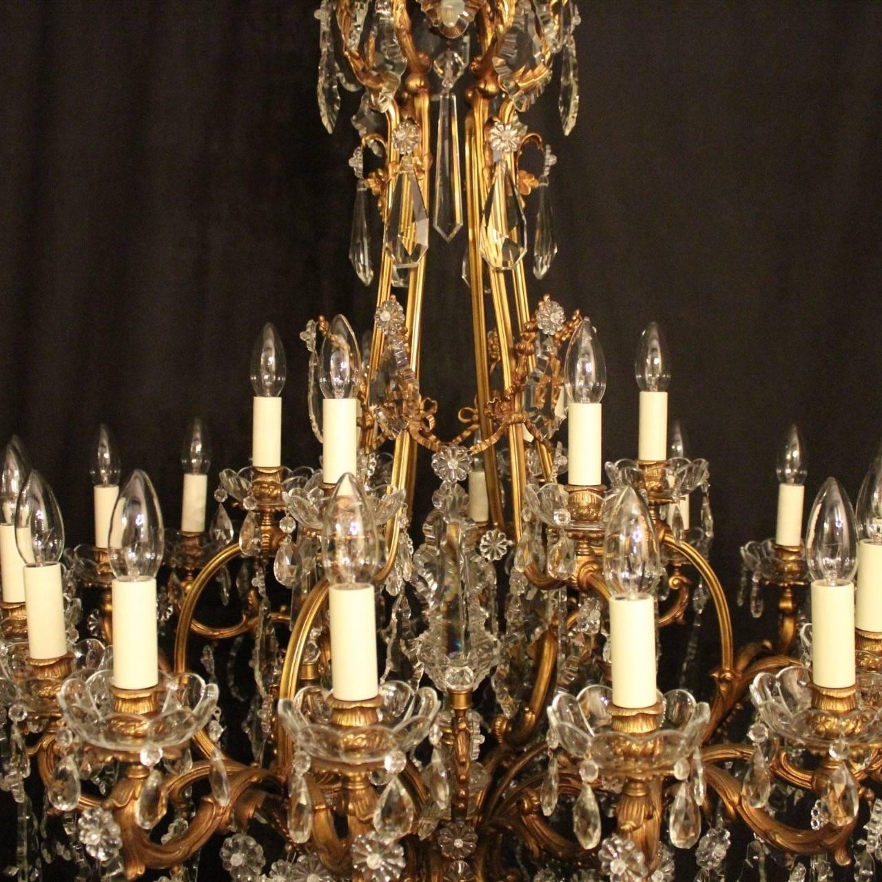 Baroque French Large Gilded Bronze and Crystal Twenty-Four-Light Antique Chandelier For Sale