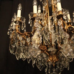 French Large Gilded Bronze and Crystal Twenty-Four-Light Antique Chandelier