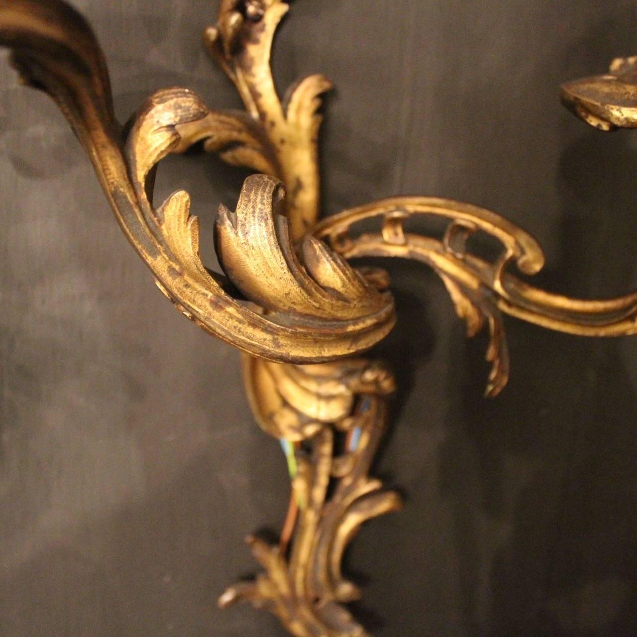Gilt French 19th Century Pair of Gilded Antique Wall Sconces