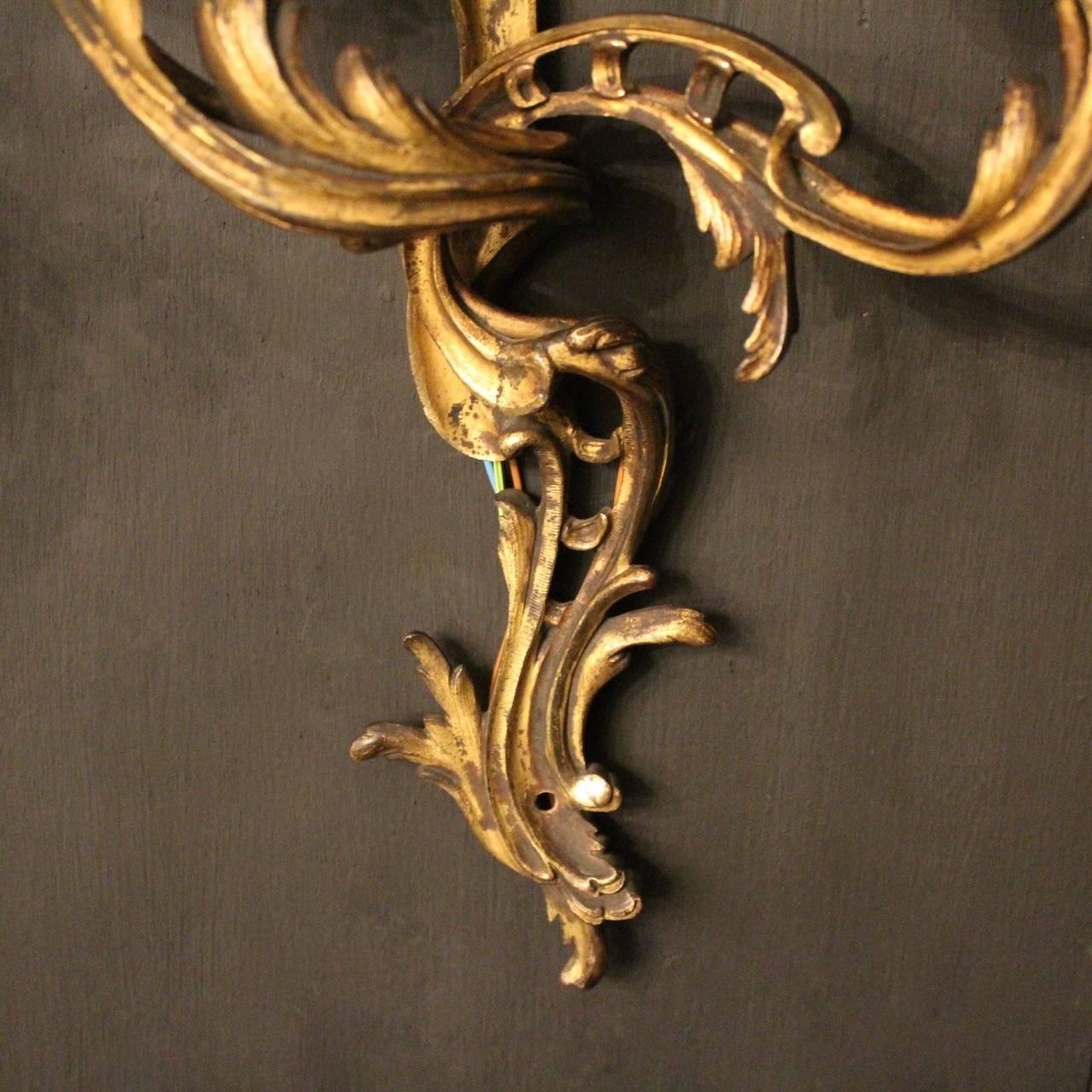 French 19th Century Pair of Gilded Antique Wall Sconces 1