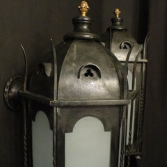 English 19th Century Gothic Bronze Antique Wall Lanterns