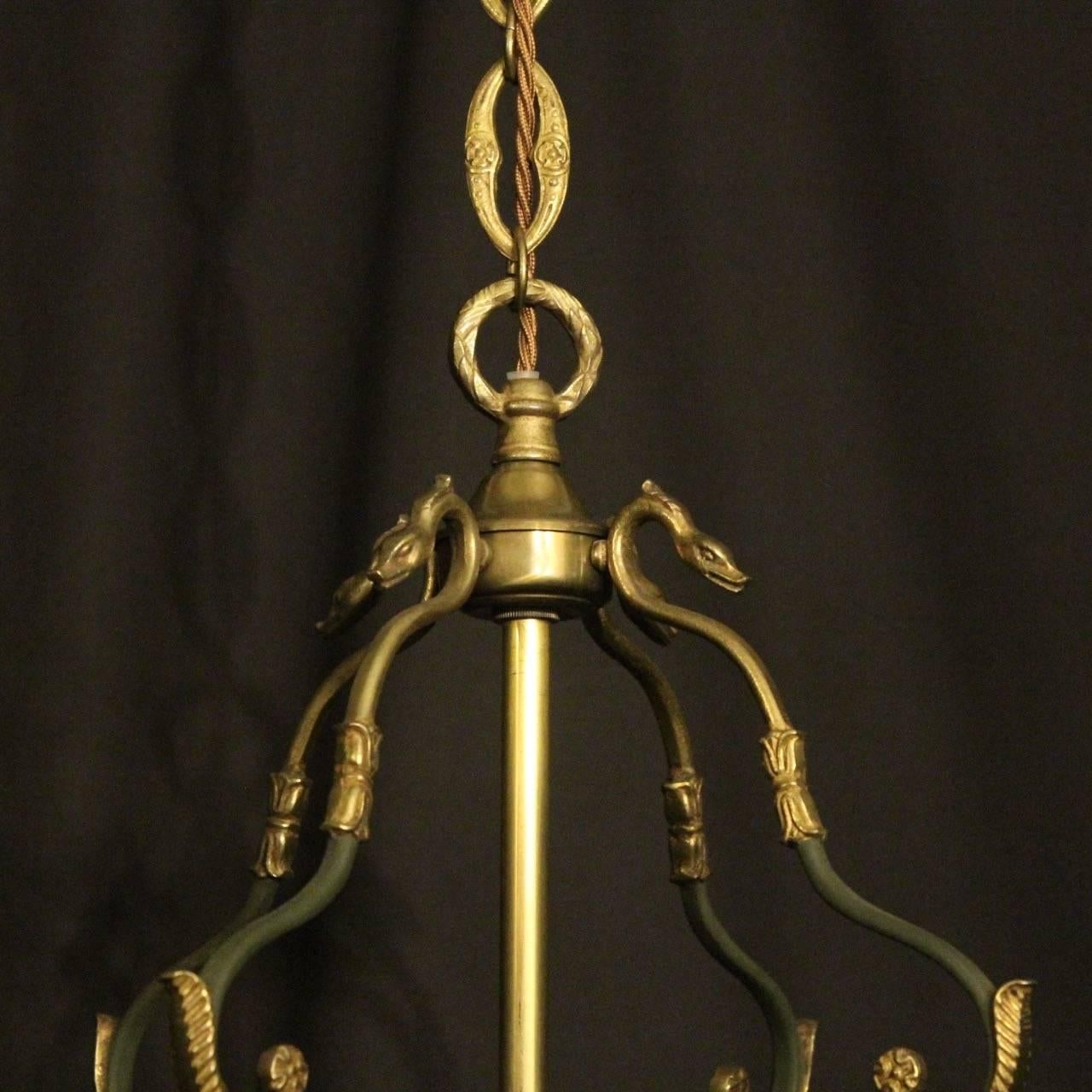 French Gilded Empire Convex Antique Hall Lantern In Good Condition In Chester, GB