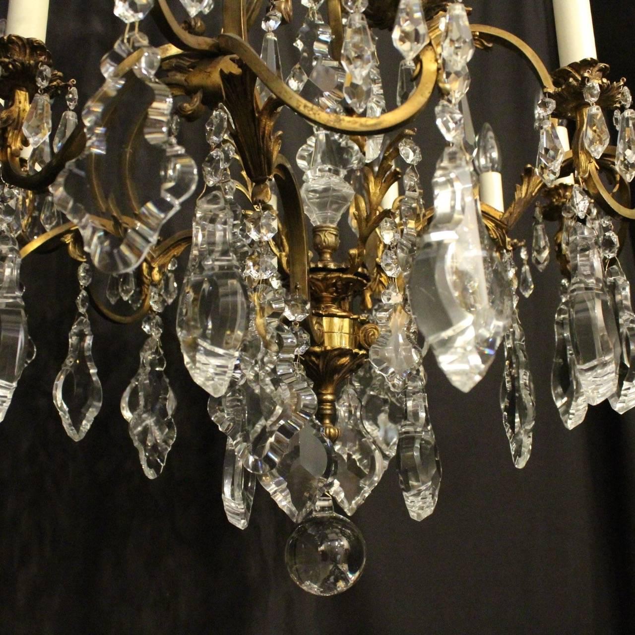 20th Century French Gilded Bronze and Crystal Twelve-Light Birdcage Antique Chandelier