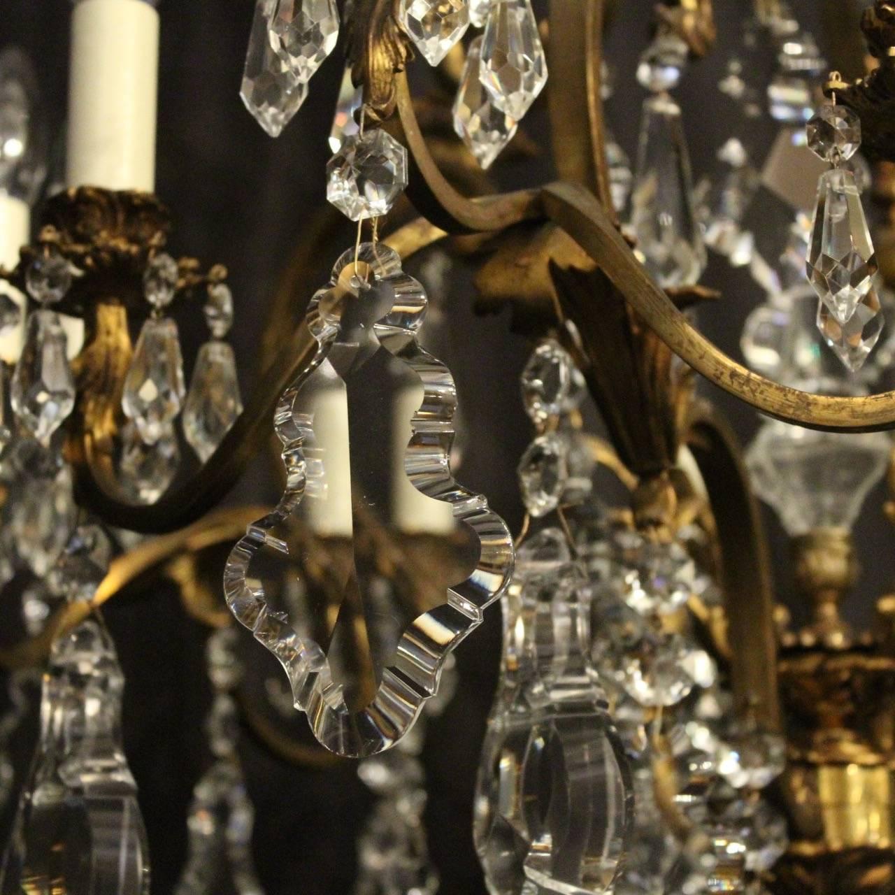 Gilt French Gilded Bronze and Crystal Twelve-Light Birdcage Antique Chandelier