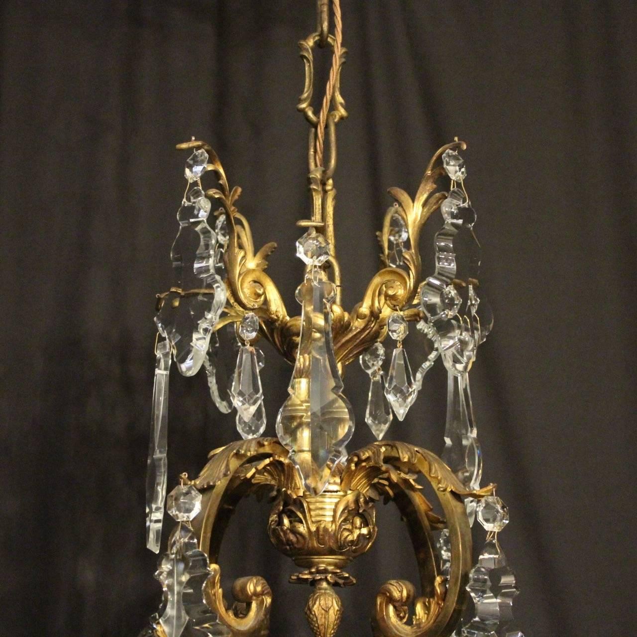 French Gilded Bronze and Crystal Twelve-Light Birdcage Antique Chandelier 3