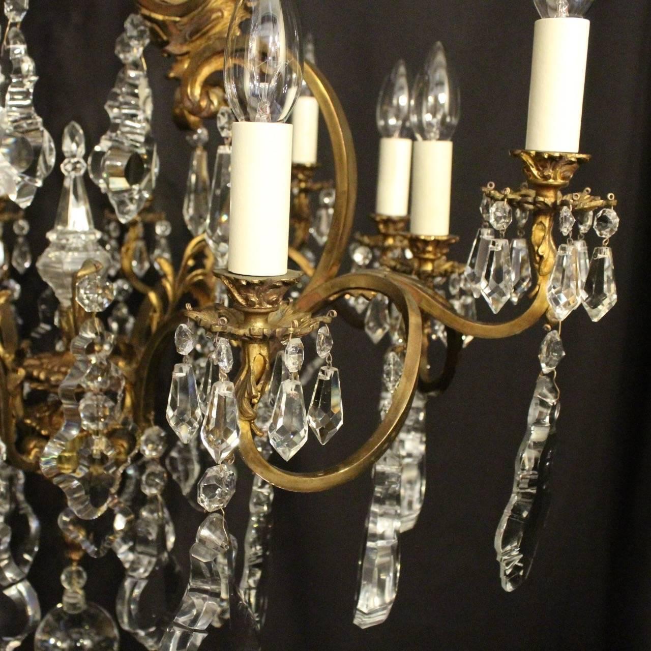 French Gilded Bronze and Crystal Twelve-Light Birdcage Antique Chandelier In Excellent Condition In Chester, GB