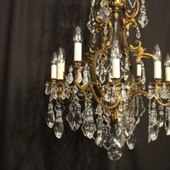 French Gilded Bronze and Crystal Twelve-Light Birdcage Antique Chandelier