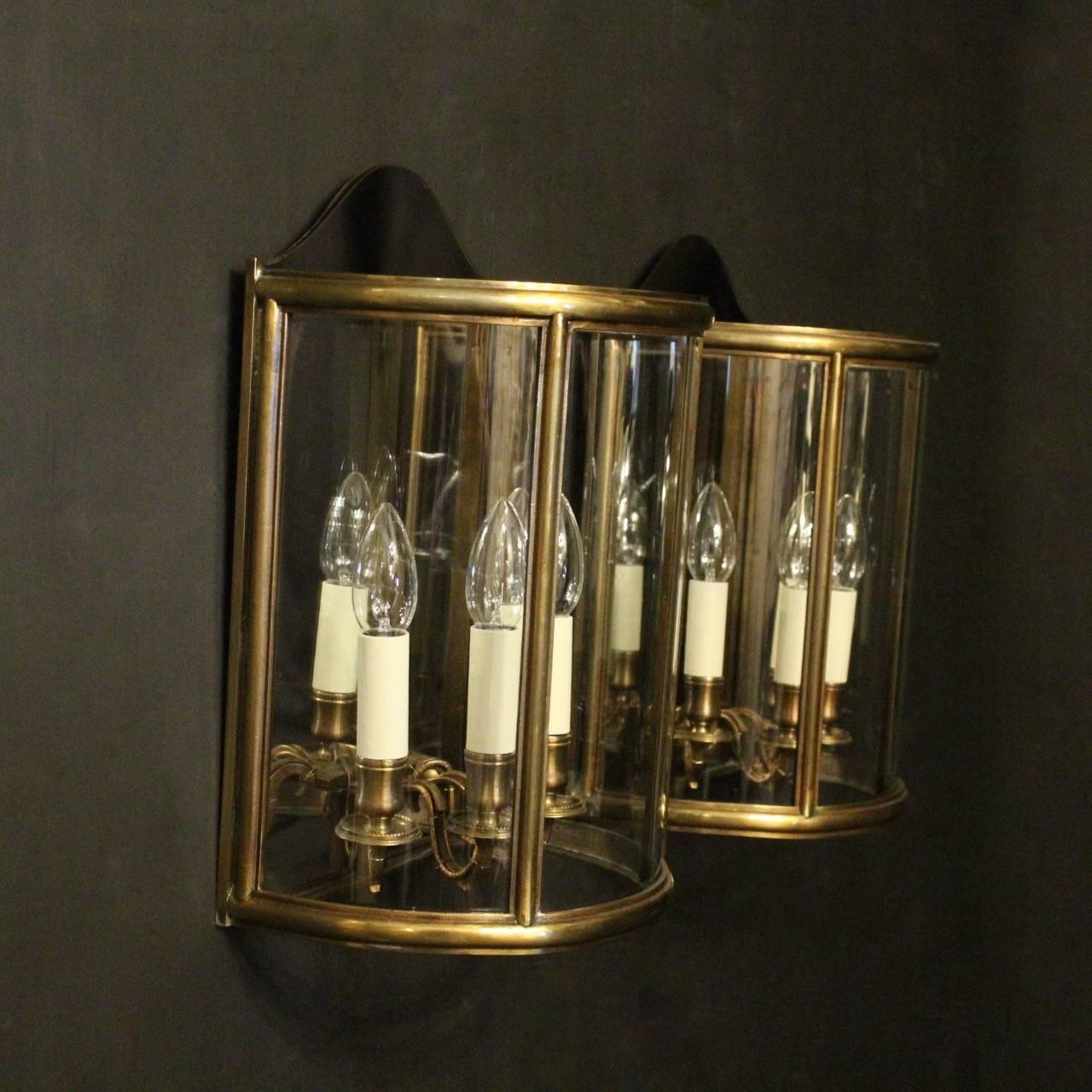 French Pair of Four-Light Bronze Antique Half Wall Lanterns 6