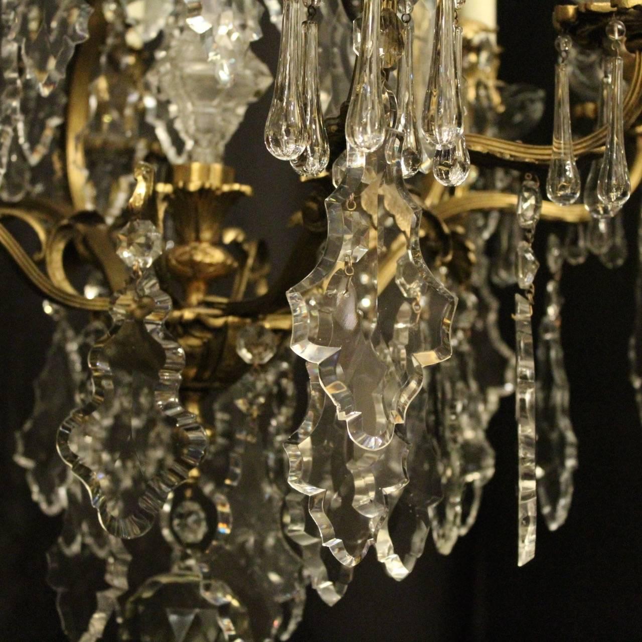 French Pair of Gilded Bronze and Crystal Antique Chandeliers In Good Condition In Chester, GB