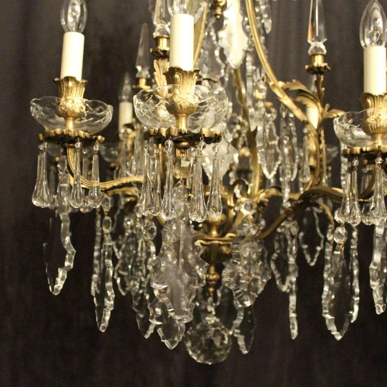 Baroque Revival French Pair of Gilded Bronze and Crystal Antique Chandeliers