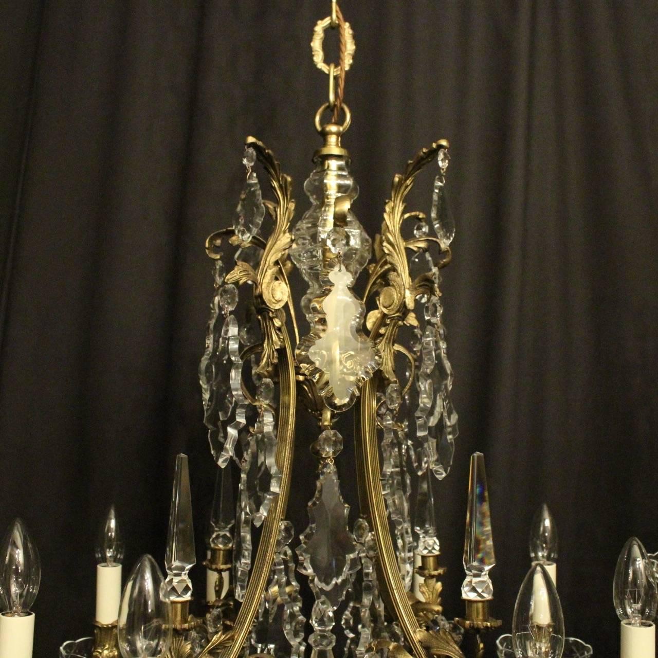 20th Century French Pair of Gilded Bronze and Crystal Antique Chandeliers