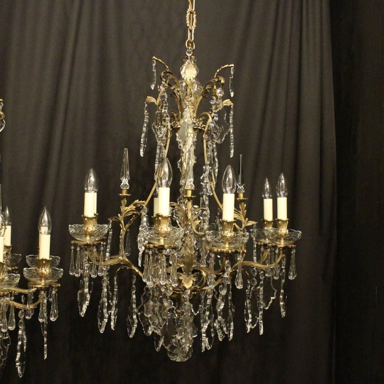 French Pair of Gilded Bronze and Crystal Antique Chandeliers 3