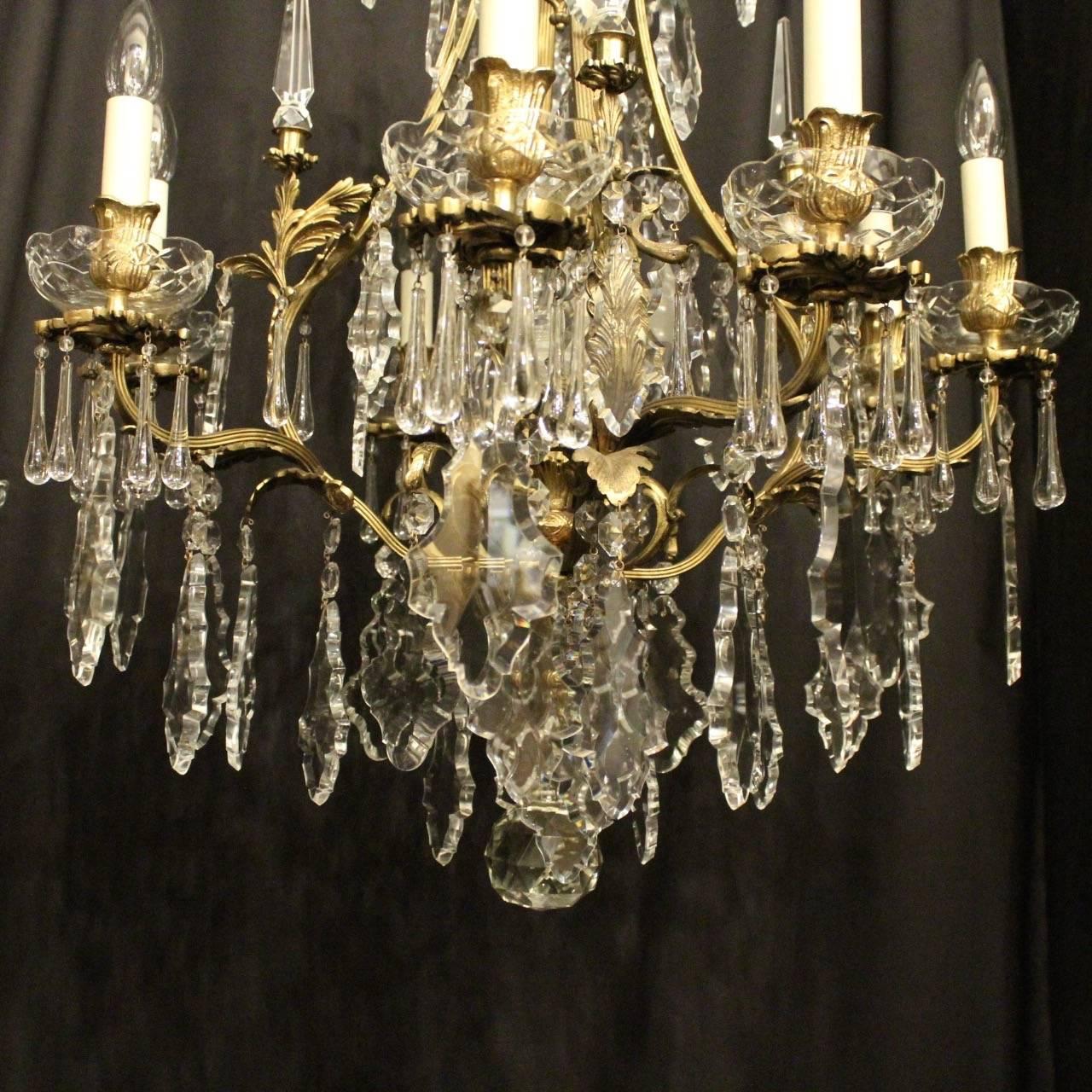 French Pair of Gilded Bronze and Crystal Antique Chandeliers 2