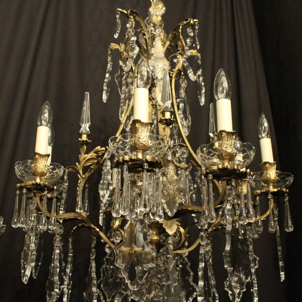 French Pair of Gilded Bronze and Crystal Antique Chandeliers 1