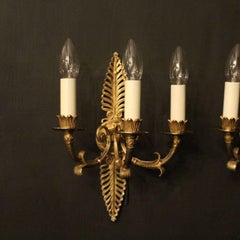 French Pair of Empire Gilded Bronze Twin Arm Antique Wall Lights