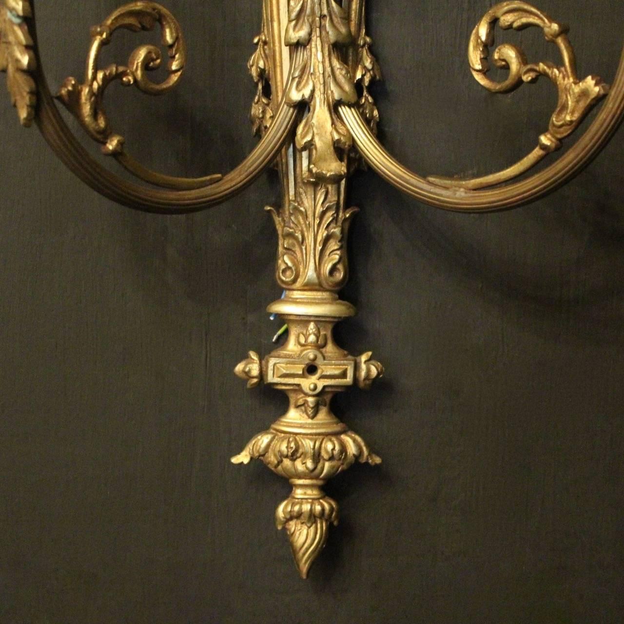 19th Century French Pair of Gilded Bronze Antique Wall Sconces In Good Condition In Chester, GB