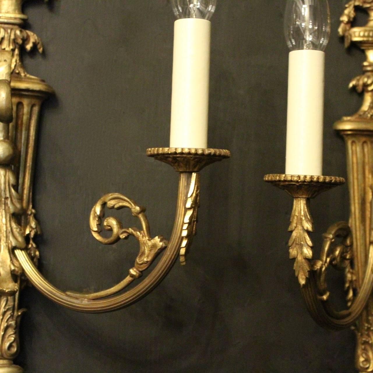 19th Century French Pair of Gilded Bronze Antique Wall Sconces 2