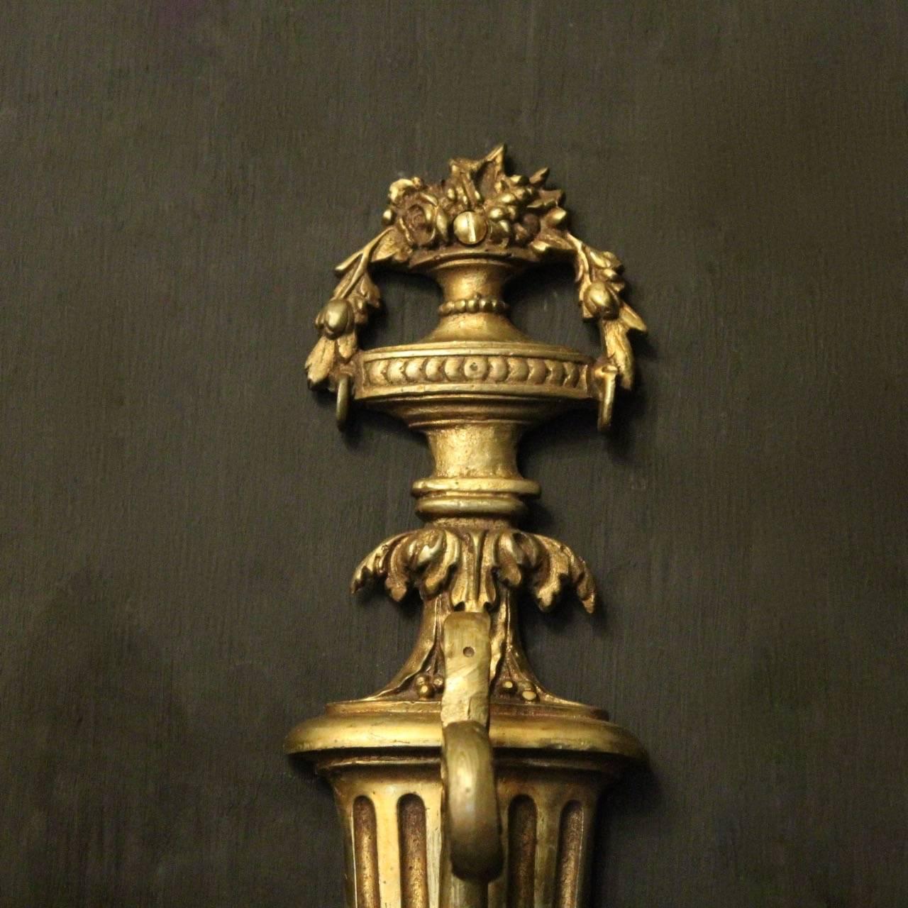 Gilt 19th Century French Pair of Gilded Bronze Antique Wall Sconces