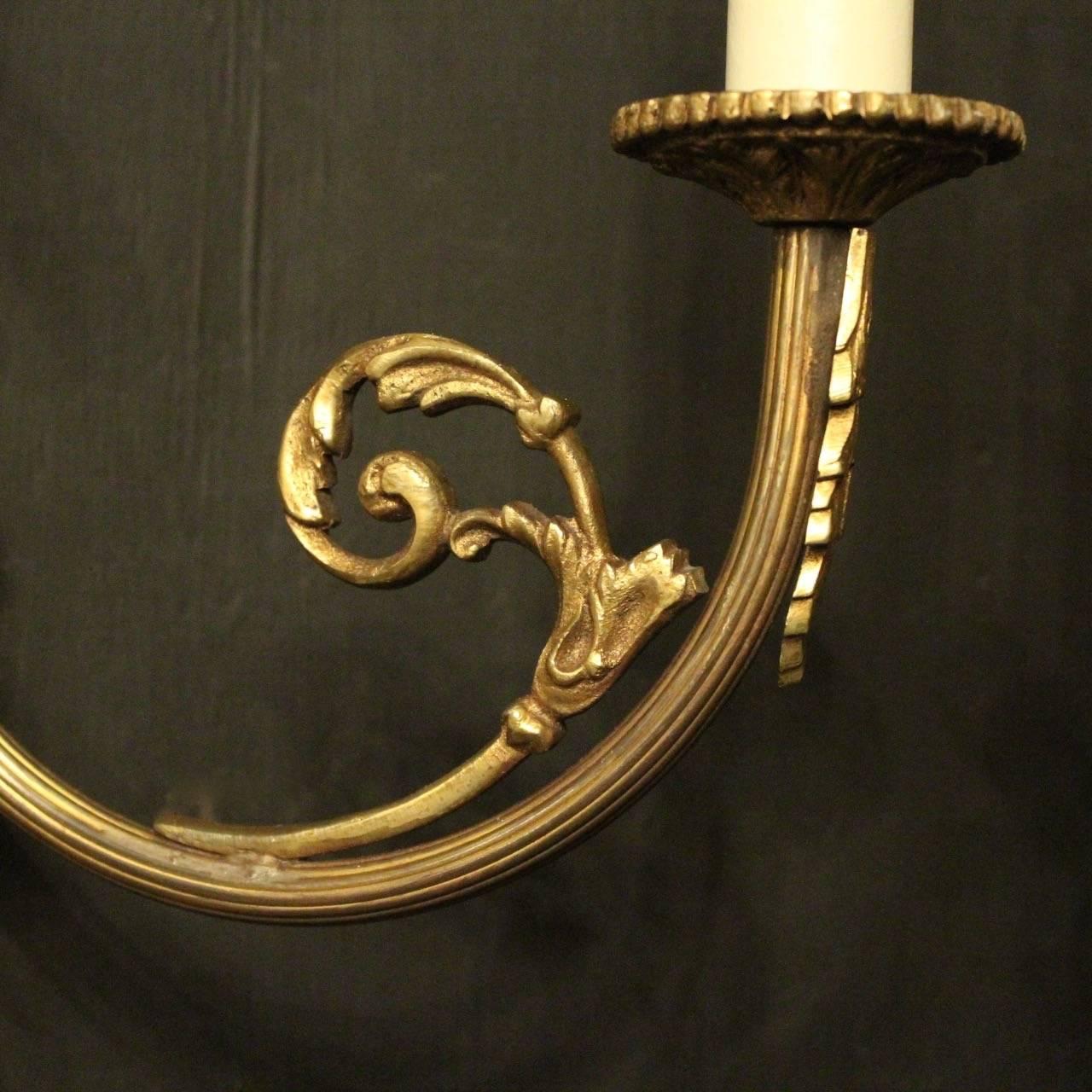 19th Century French Pair of Gilded Bronze Antique Wall Sconces 3