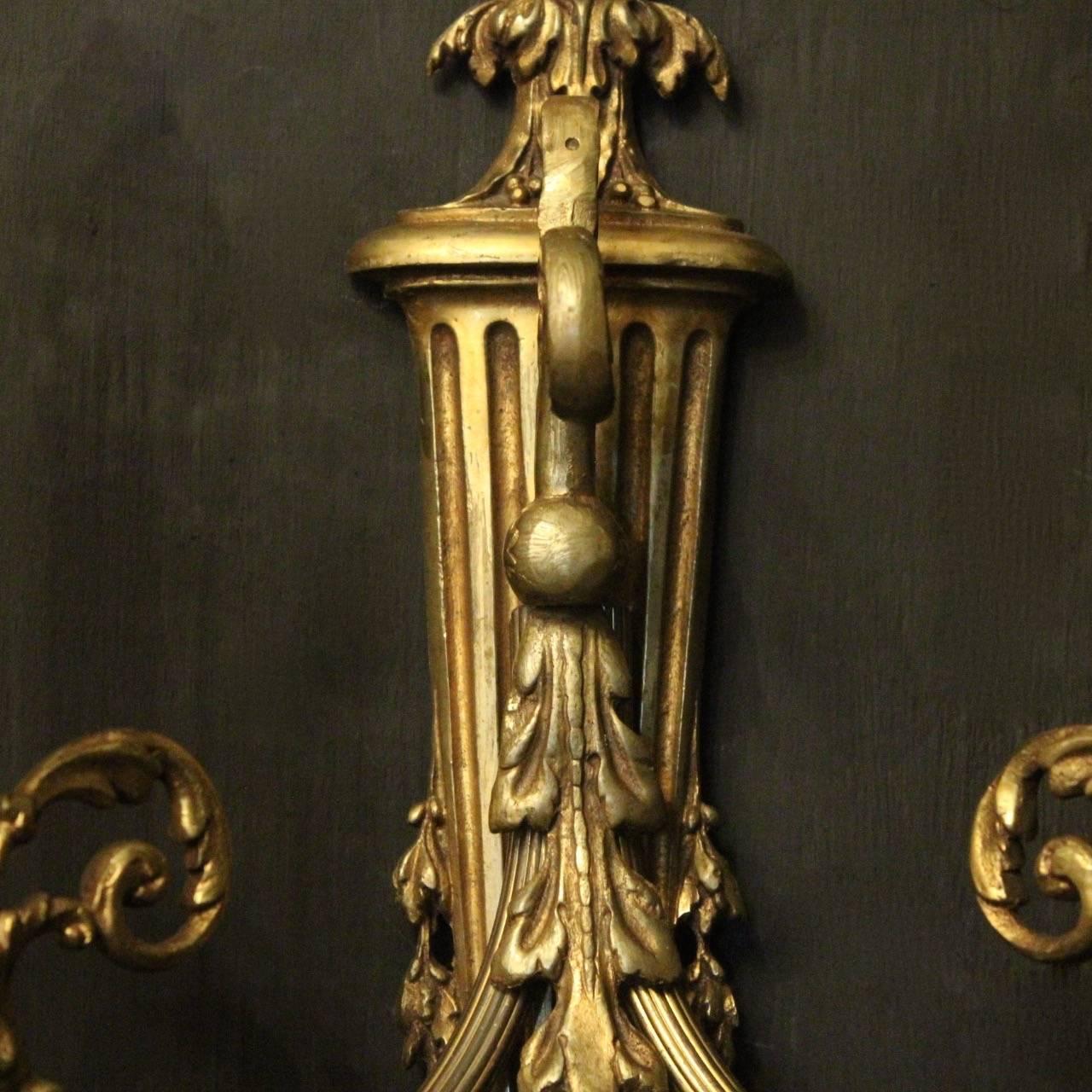 19th Century French Pair of Gilded Bronze Antique Wall Sconces 5