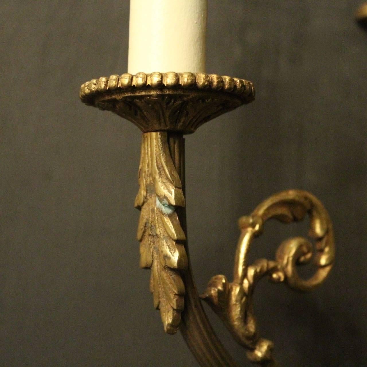 19th Century French Pair of Gilded Bronze Antique Wall Sconces 4